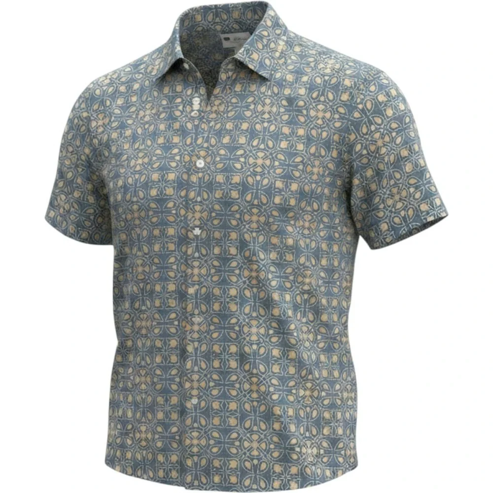 J. Crew Mens Blue Geometric Floral Short Sleeve Button Down Shirt XL 3963